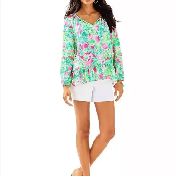 Lilly Pulitzer NWT Tensley Silk Top Raz Berry Catty Shack $128 Size XXS - Picture 6 of 14
